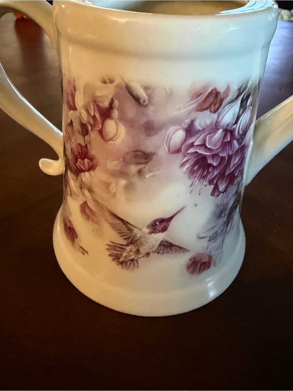 The Bradford Exchange Pink and Cream Hummingbird Floral Ceramic Vase